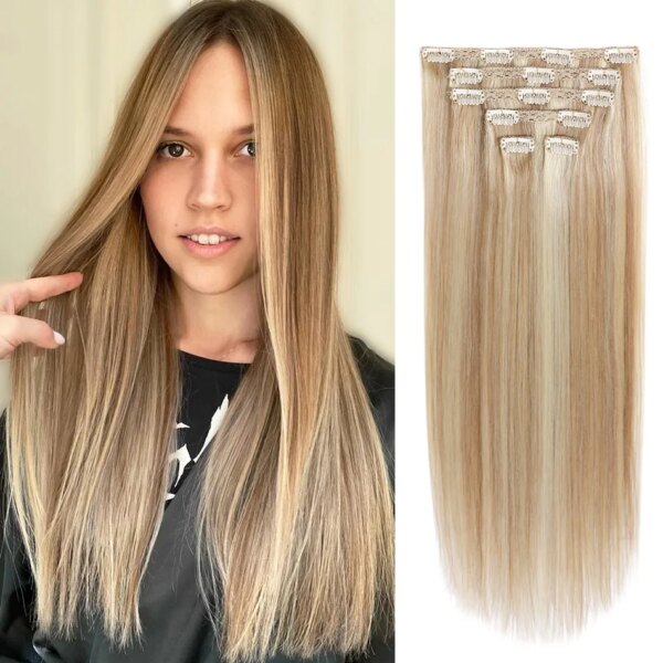 extension cheveux naturels Remy lisses avec Clips, 70g, noir, brun clair, ombré miel