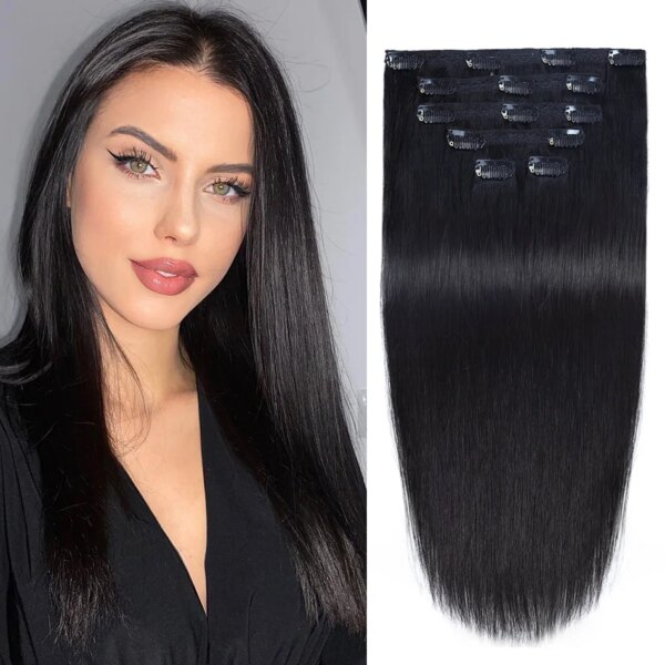 extension cheveux naturels Remy lisses avec Clips, 70g, noir, brun clair, ombré miel