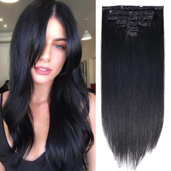 extension cheveux naturels Remy lisses avec Clips, 70g, noir, brun clair, ombré miel