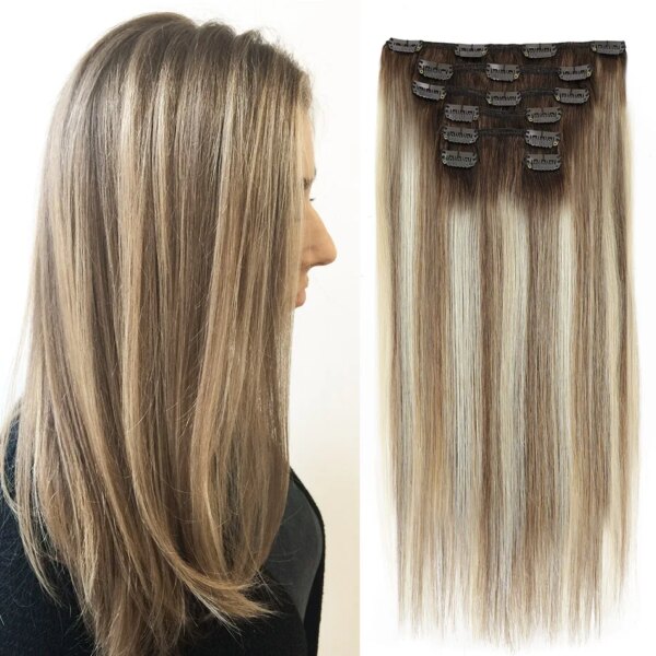 extension cheveux naturels Remy lisses avec Clips, 70g, noir, brun clair, ombré miel