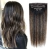 9925-f896ba.jpg extension cheveux naturels Remy lisses avec Clips, 70g, noir, brun clair, ombré miel