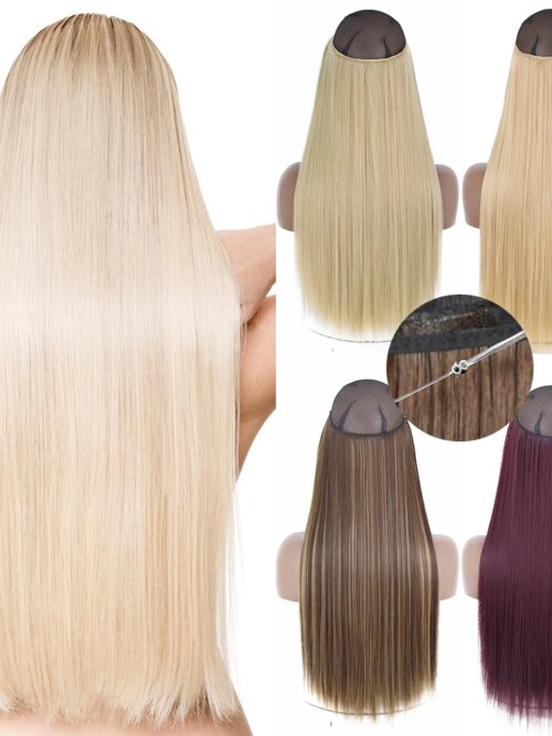 extension cheveux synthétiques sans Clip, postiche longue et lisse, noire, Blonde naturelle