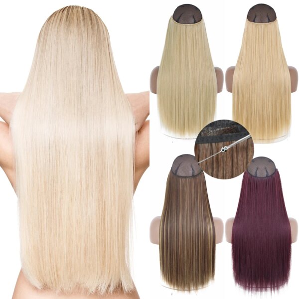 extension cheveux synthétiques sans Clip, postiche longue et lisse, noire, Blonde naturelle