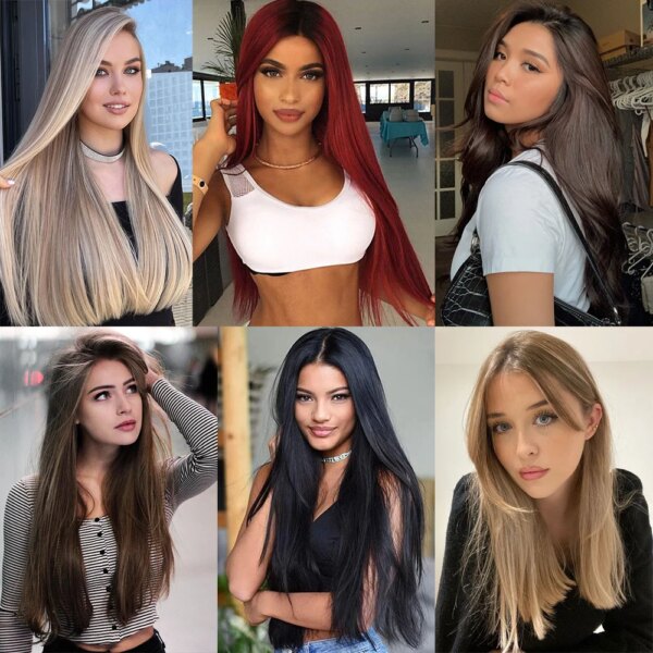 extension cheveux synthétiques sans Clip, postiche longue et lisse, noire, Blonde naturelle