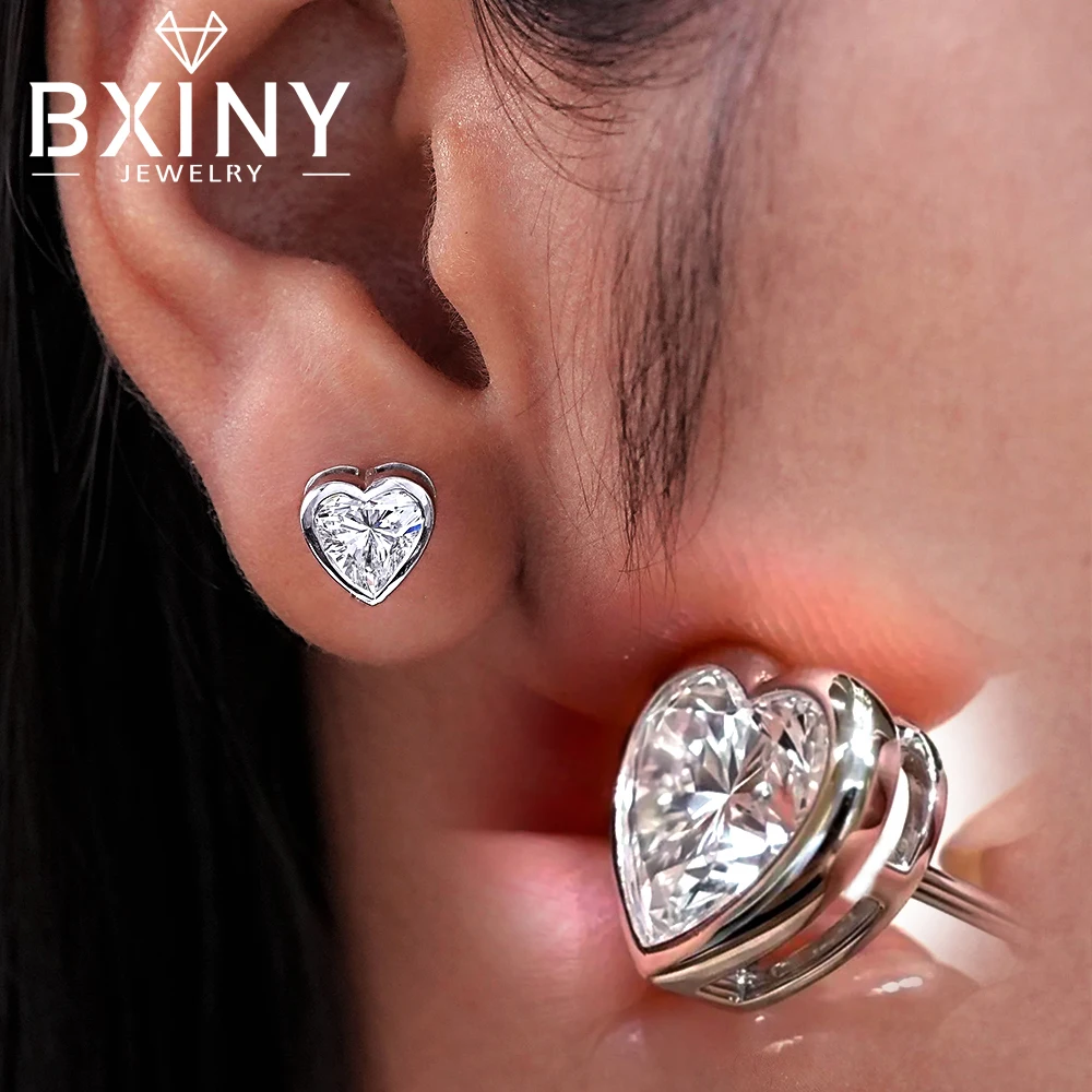 BXINY boucles moissanite cœur argent S925 - boucles d'oreilles mariée 2026