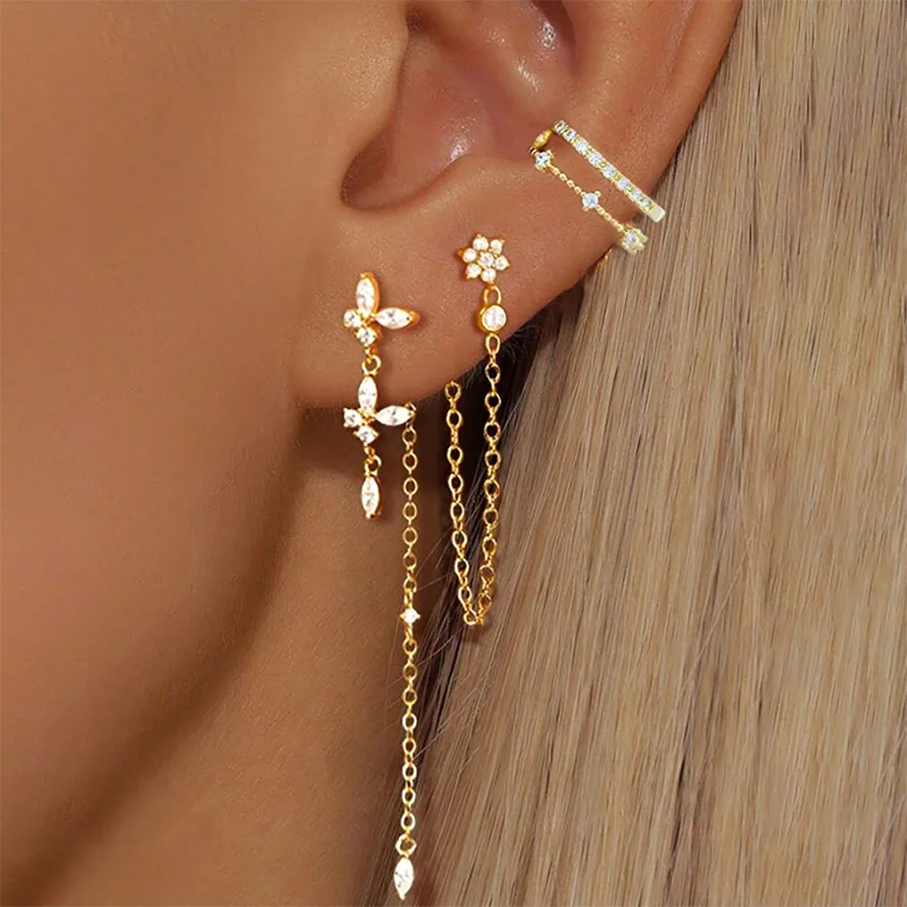 Ensemble de 3 paires de boucles d'oreilles chaîne de luxe